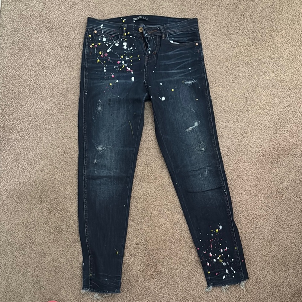Zara Women's Distressed Jeans with Paint Splatter